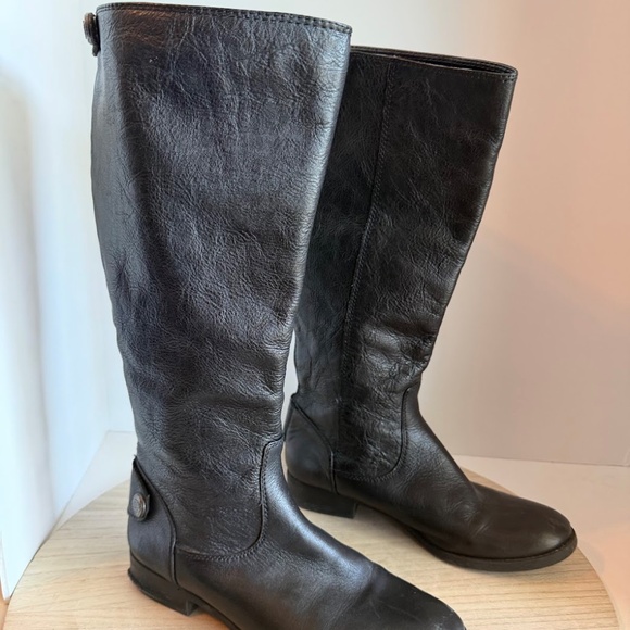 Arturo Chiang Women’s Black Leather Riding Boots Size 8M Zip Tall Silver Button - Picture 2 of 9